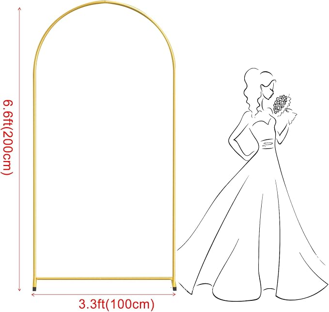 6.6FT Gold Metal Arch Backdrop Stand, Square Balloon Arch Stand Wedding Frame - Image 2