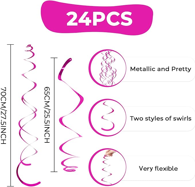 24 PCS Hot Pink Hanging Swirl, Fuschia Sparkle Ceiling Hanging Decorations - Image 6