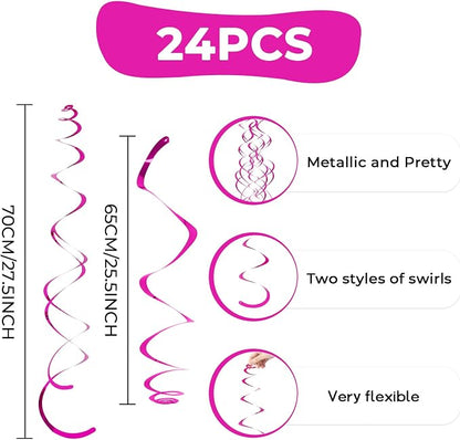 24 PCS Hot Pink Hanging Swirl, Fuschia Sparkle Ceiling Hanging Decorations - Image 6