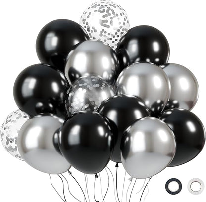 KBZVNAF Black and Silver Latex Balloons 60 Pack 12 inch | Black Metallic Silver by KBZVNAF