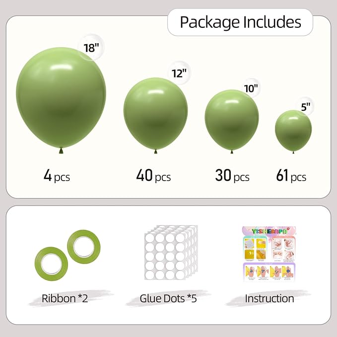 135pcs Sage Green Balloons Balloon Arch Kit Different Sizes Of 18 12 10 5 Inch - Image 2