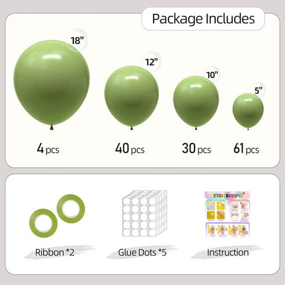 135pcs Sage Green Balloons Balloon Arch Kit Different Sizes Of 18 12 10 5 Inch - Image 2
