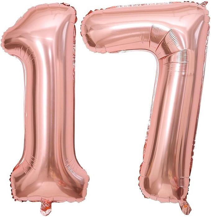 Rose Gold 17 Number Balloons, 40 Inch Giant Number 17 Balloons Foil Mylar by Lovoir