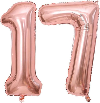 Rose Gold 17 Number Balloons, 40 Inch Giant Number 17 Balloons Foil Mylar by Lovoir