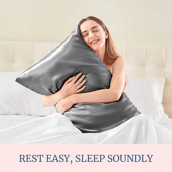BEDELITE Satin Pillowcase for Hair and Skin, Super Soft and Cooling Similar to Silk Pillow Cases 2 Pack with Envelope Closure, Gift for Women Men(20"x40" King Size, Dark Grey)