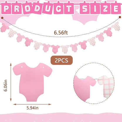 Weysat 2 Pcs Baby Clothes Banner Baby Girls Shower Decorations Pink Bodysuit - Image 2