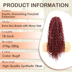 Drawstring Ponytail for Women Boho Box Braids with Long Wavy Hair Ponytail Extension Synthetic Hair Extensions Ponytail for Daily Use (BUG#, 18 Inch)