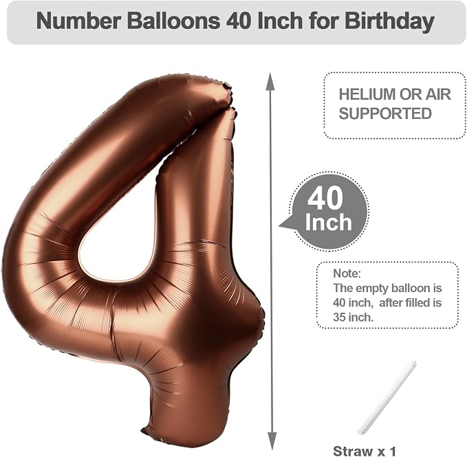 Number 3 Balloons 40 Inch Coffee Brown Balloon - Image 5