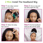 KLAIYI Headband Human Hair Wig Water Wave Curly Non Lace Front Wigs for Black Women Deep Wave Glueless Wear and Go Half Wig with Band 30S Ready to Wear Beginner Friendly 180% Natural Hairline 18Inch