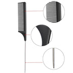 3 Pcs Rat Tail Combs Carbon Fiber Heat Resistant Teasing Hair Combs with Stainless Steel Pintail for All Hair Types (Black)