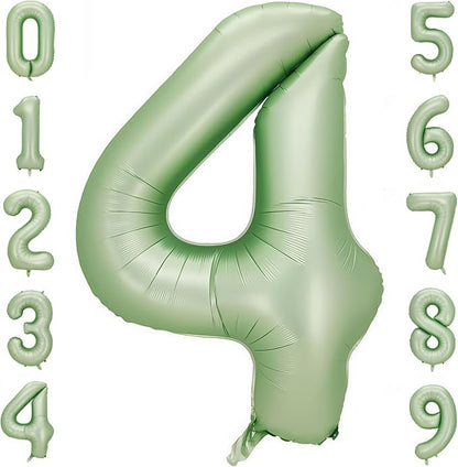 Sage Green 4 Number Balloon, Olive Green 4 Balloons 40 Inch Large Helium Foil by BBPOOL