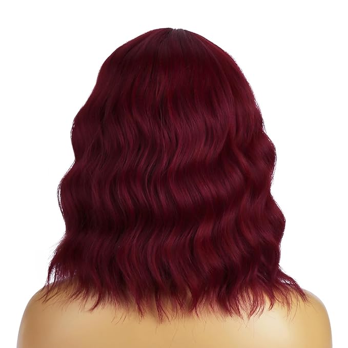 BERON 14 Inches Red Wig Short Curly Wigs Wine Red Wigs with Bangs for Women Synthetic Wig with Hairnet