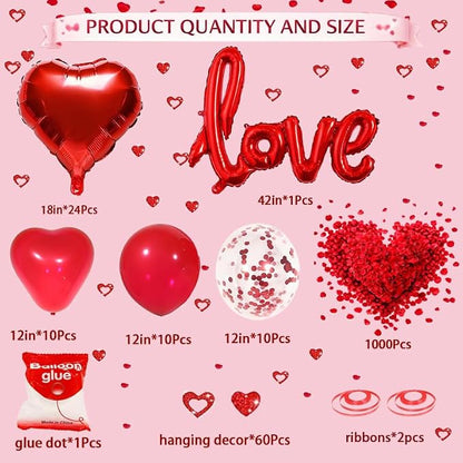 Red Heart Balloon Decoration Kit | Latex Balloons, Confetti Balloons, Rose - Image 3