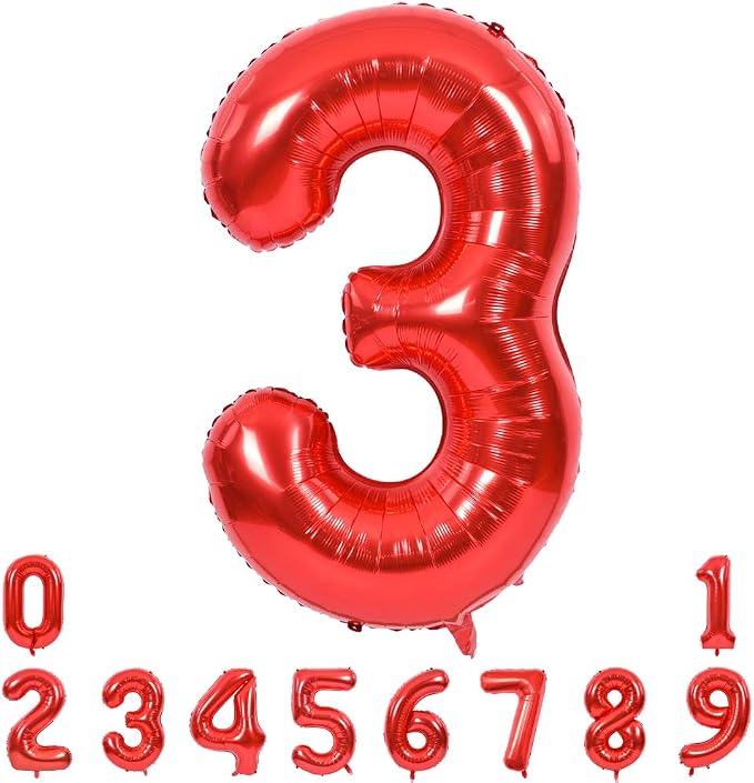 TONIFUL 40 Inch Red Number 3 Balloons Large Foil 3rd Birthday Decorations | Red by TONIFUL