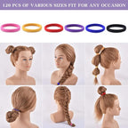 120PCS Multicolour Hair Ties for Women Girl,Black Elastics Hair Ties No Damage Ponytail Holder for Thick/Thin Hair Accessories,Soft Cotton Cloth Seamless Hair Bands