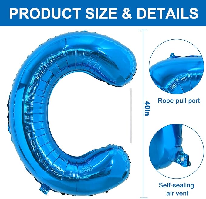 TONIFUL 40 Inch Large Blue Letter C Foil Balloons Alphabet Balloons | Giant - Image 2