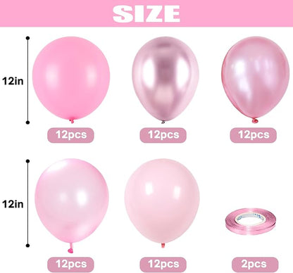 Pink Balloons Set, 60 Packs 12 Inch Metallic Chrome Pink Pearl Macaron Light - Image 2