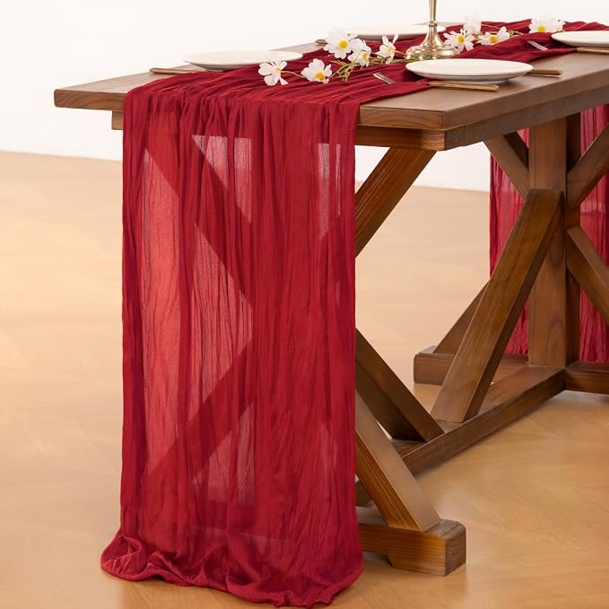 Cheesecloth Table Runner Summer Boho Wedding Birthday Party Home Decor | Red - Image 5
