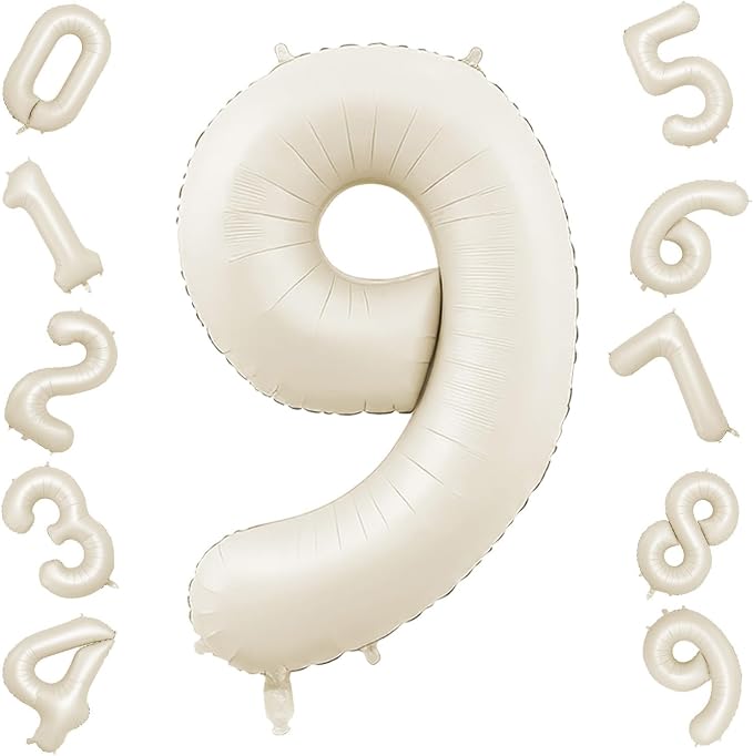 40 Inch Cream Number 9 Balloon, Digital 9 Cream White Giant 9 Foil Balloon by BIAPIAN