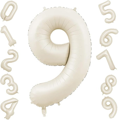 40 Inch Cream Number 9 Balloon, Digital 9 Cream White Giant 9 Foil Balloon by BIAPIAN