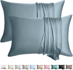 100% Silk Pillow Cases 2 Pack Standard Size Mulberry Silk Pillowcase for Hair and Skin Set of 2 Highest Grade 6A Silk Soft Breathable Cooling with Hidden Zipper, Grey Blue