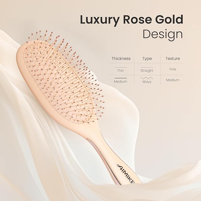AIMIKE Rose Luxe Detangler Brush, Pain-Free Detangling Brush with Ultra-Soft FlexGlide Bristles, Effortlessly Remove Knots & Reduce Hair Breakage, Wet Dry Paddle Brush for Women Thin Fine Hair