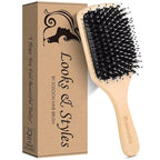 Hair Brush, Sosoon Boar Bristle Paddle Hairbrush for Long Short Thick Thin Curly Straight Wavy Dry Hair for Men Women Kids, No More Tangle, Giftbox & Tail Comb Included