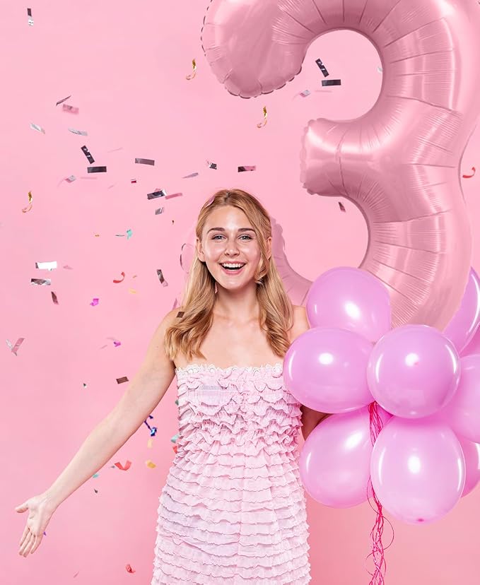 Pastel Pink 6 Balloons, 40 Inch Large Light Pink Foil Number Balloons 0-10 - Image 4
