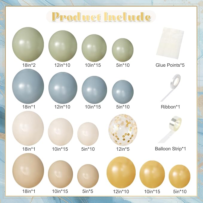 Mustard Yellow Dusty Blue Green Balloons Arch Kit - Image 5