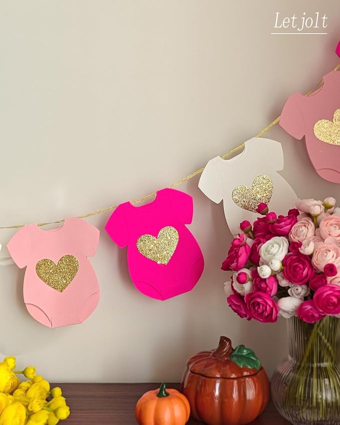 Letjolt Pink Baby Shower Girls Garland Gender Reveal Banner 9 Flags | - Image 5