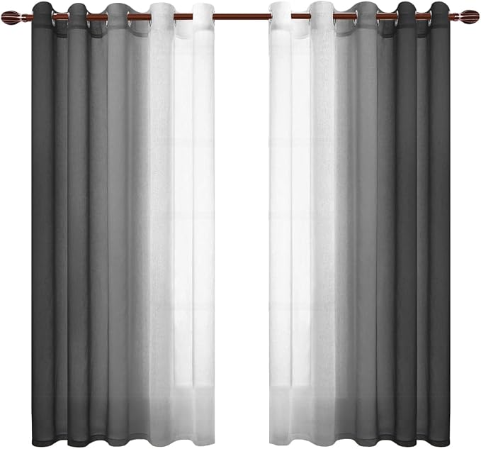 DWCN Black Ombre Faux Linen Sheer Curtains - Image 8