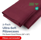 Queen Pillow Cases - 2 Pack - Super Soft Pillowcase Covers - Envelope Enclosure - Hotel Quality Pillow Protectors - Wrinkle Free, Shrink and Stain Resistant - Machine Washable - 20" x 30" (Burgundy)