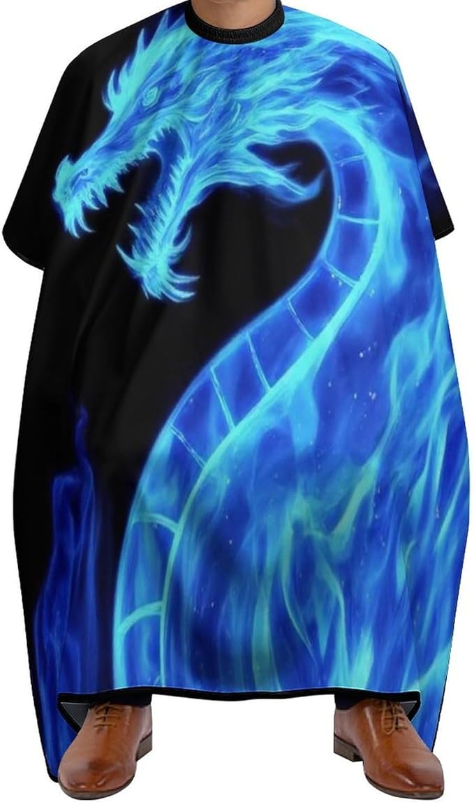 Professional Haircut Salon Cape Hair Cutting Barber Cape for Men Women Blue Fire Flames Dragon