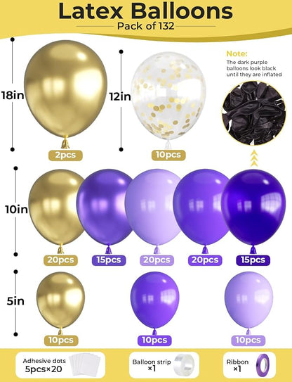 Purple and Gold Balloon Arch Kit, Birthday Party Decor | Multi-Size Purple Gold - Image 3