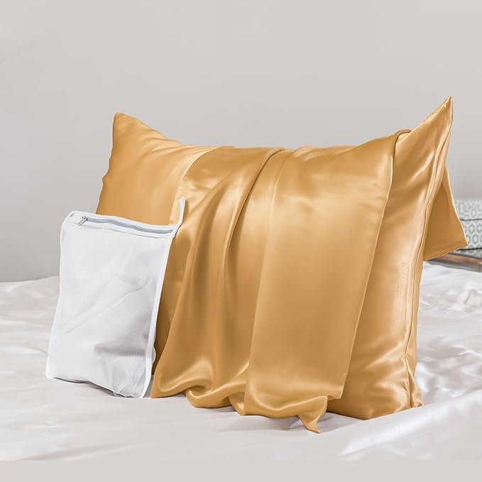 PROMEED 23 Momme Mulberry Silk Pillowcase for Hair and Skin - Both Sides Premium Natural Silk Pillow Case, Grade 6A+ Soft Cooling Pillow Cases, 1pc (Queen 20"x30", Gold)