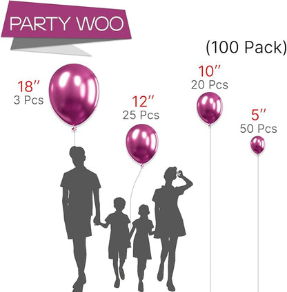 PartyWoo Metallic Hot Pink Balloons 100pcs Dark Pink Magenta Fuchsia Color | - Image 3