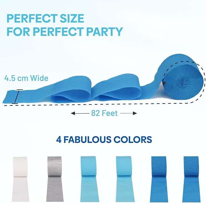 6 Light Blue Streamers, 492ft Pack of Crepe Paper Party Decorations | Each roll - Image 3