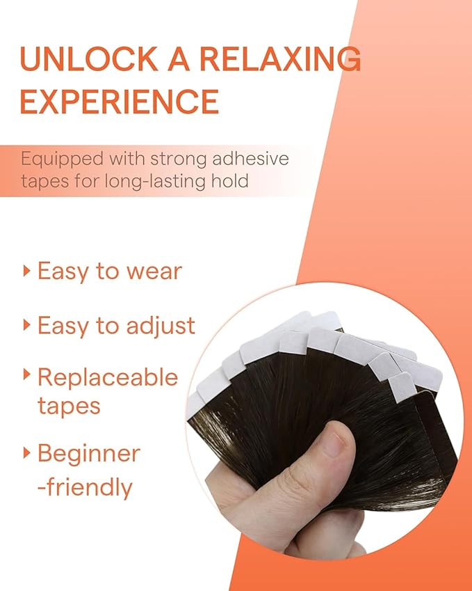 Sunny Hair Tape in Hair Extensions Real Human Hair Invisible Remy Hair Extensions Tape ins for Women Darkest Brown Ombre Medium Brown Balayage 16 inch 25G