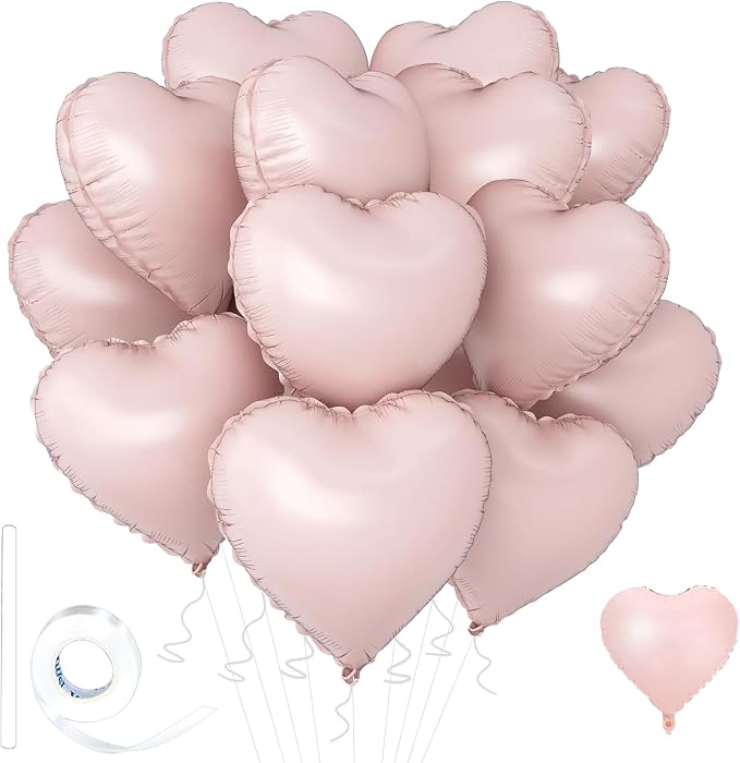 Pink Heart Ballloons, 18 Inch Pastel Pink Foil Love Heart Shaped Balloons 12Pcs by Wuhetyo