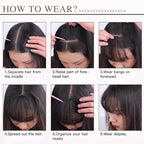 Clip in Bangs Jet Black Color 100% Real Human Hair Wispy Clip on Bangs Extensions Fringe with Temples Hairpieces for Women