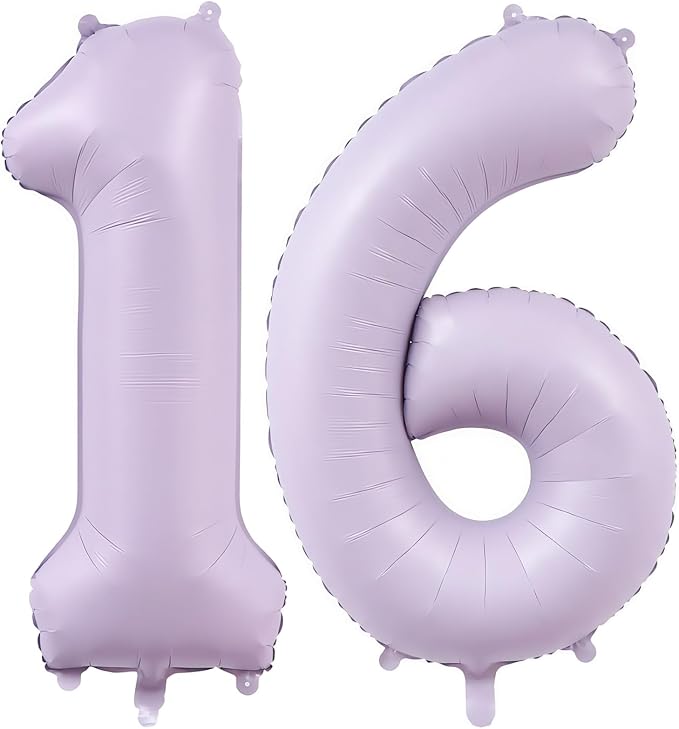 Pastel Purple 16 Number Balloons, 40 Inch Light Purple 16 Balloons Large Helium by BBPOOL