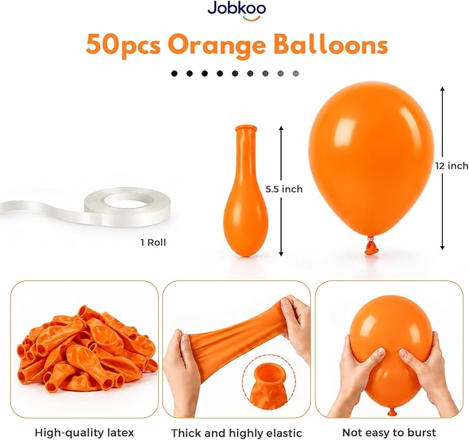 Jobkoo Orange Balloons 12 Inch - Image 2