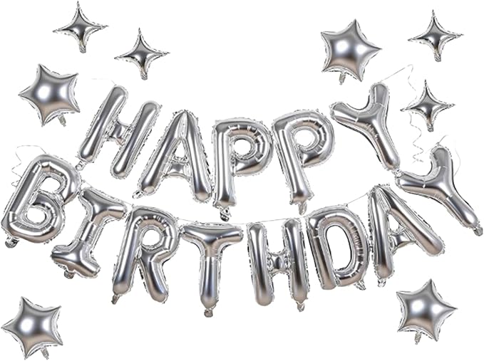 Silver Happy Birthday Balloons Banner 16 Inch Mylar Foil Letters, 10 Inch Five by WESTGO