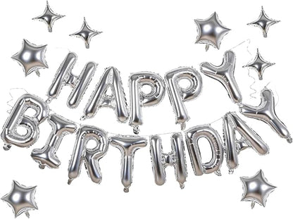 Silver Happy Birthday Balloons Banner 16 Inch Mylar Foil Letters, 10 Inch Five by WESTGO
