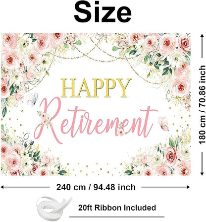 Mocsicka Happy Retirement Backdrop Pink Floral Women Retirement Banner Party - Image 4