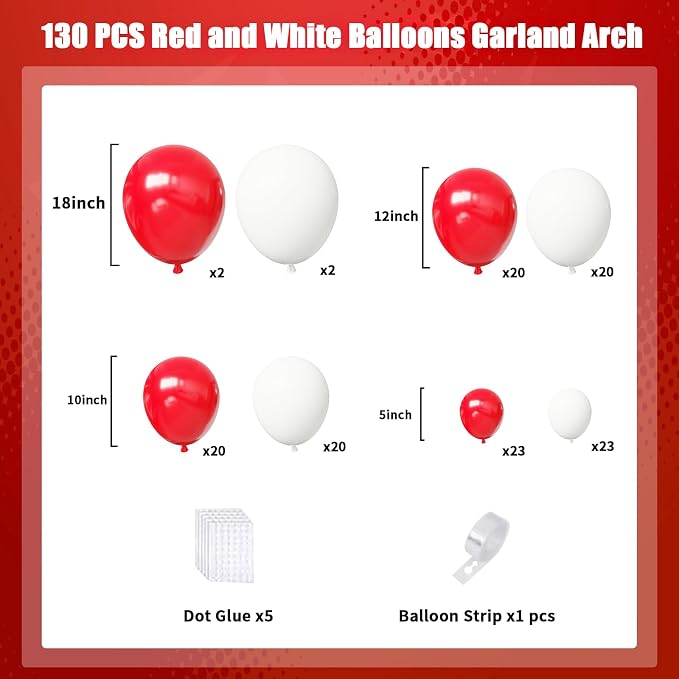 Red and White Balloons Arch Kit, Mother's Day, Valentine's Day, Christmas Party - Image 2
