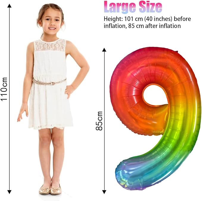Rainbow Number 9 Balloon 40 Inch Rainbow 9 Balloon Giant Helium Foil Number 0 - Image 2
