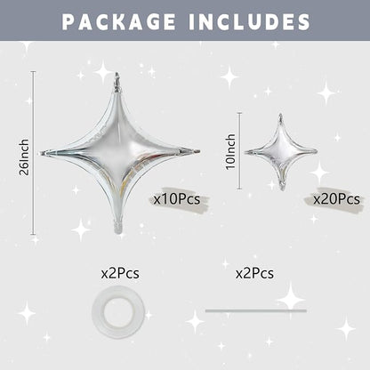 TONIFUL 30 Pcs Four Pointed Star Balloon 26In & 10In Silver Foil Balloon | - Image 2