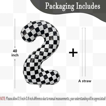 40 Inch Checkered Number Balloon 2 Black and White Number 2 Balloon Foil Helium - Image 2
