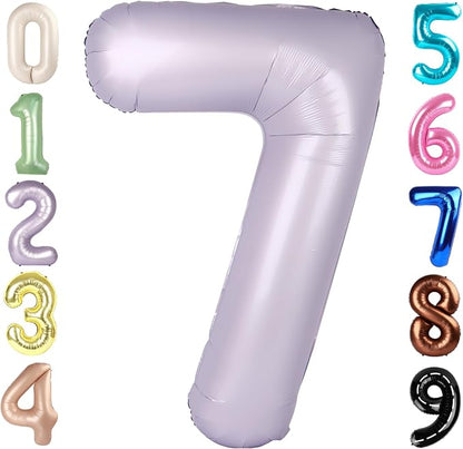 Number 7 Balloons 40 Inch for 7 17 Birthday Decorations, Cream Purple | Jumbo by Mluchee